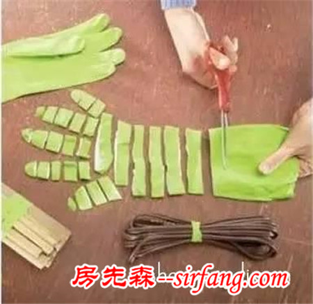 塑料手套废物利用DIY 剪开可以当做橡皮筋用