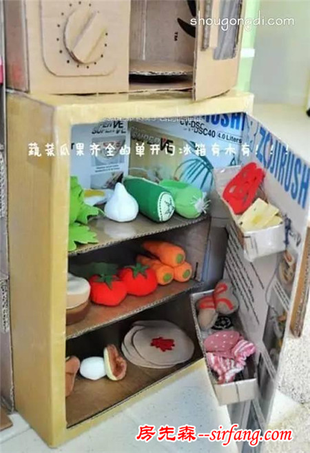 废纸箱做厨房的图片 儿童玩具厨房手工制作