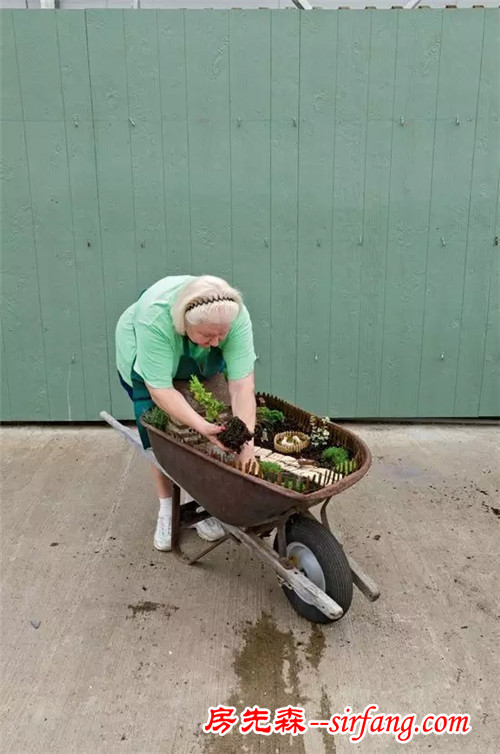 八十岁老奶奶，亲手教你做一个手推车上的微缩花园