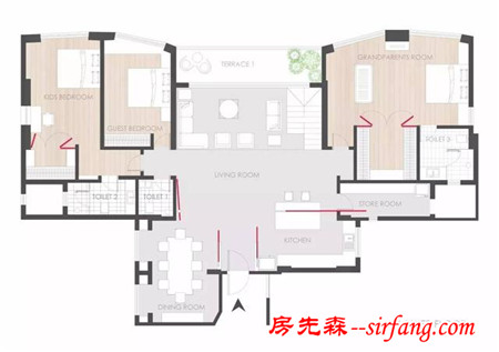 这个公寓利用推拉门，营造出大面积空间