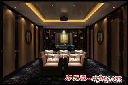 贵阳中铁生态城别墅装修，娱乐影音室中式风格设计