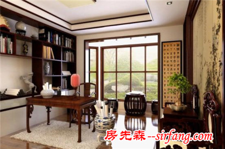 传统中式书房，红韵添香，远离喧嚣