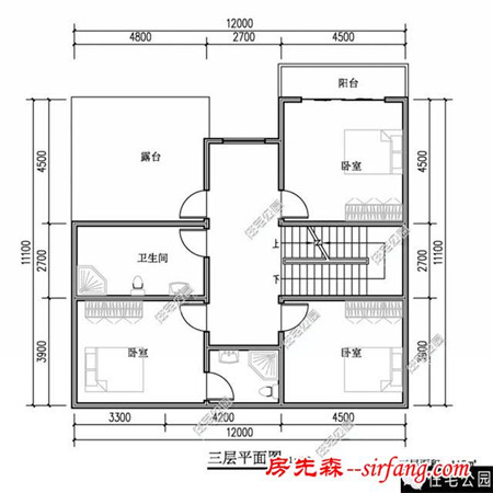 方正户型自建房12X11米，多卧室、有屋顶花园