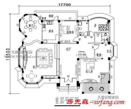 新型欧式别墅设计图，17.7X15.5米实用美观一样不可少！