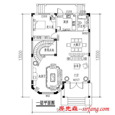 新农村三层别墅设计图，9.3X13.5米引领复古潮流！