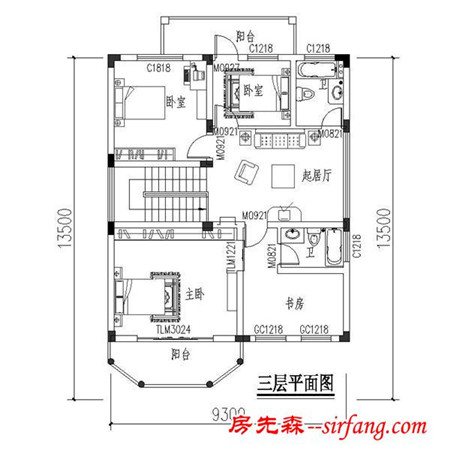 新农村三层别墅设计图，9.3X13.5米引领复古潮流！