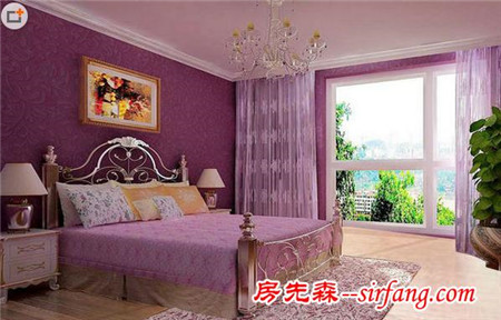 紫色墙壁搭配卧室窗帘，意想不到的结果......