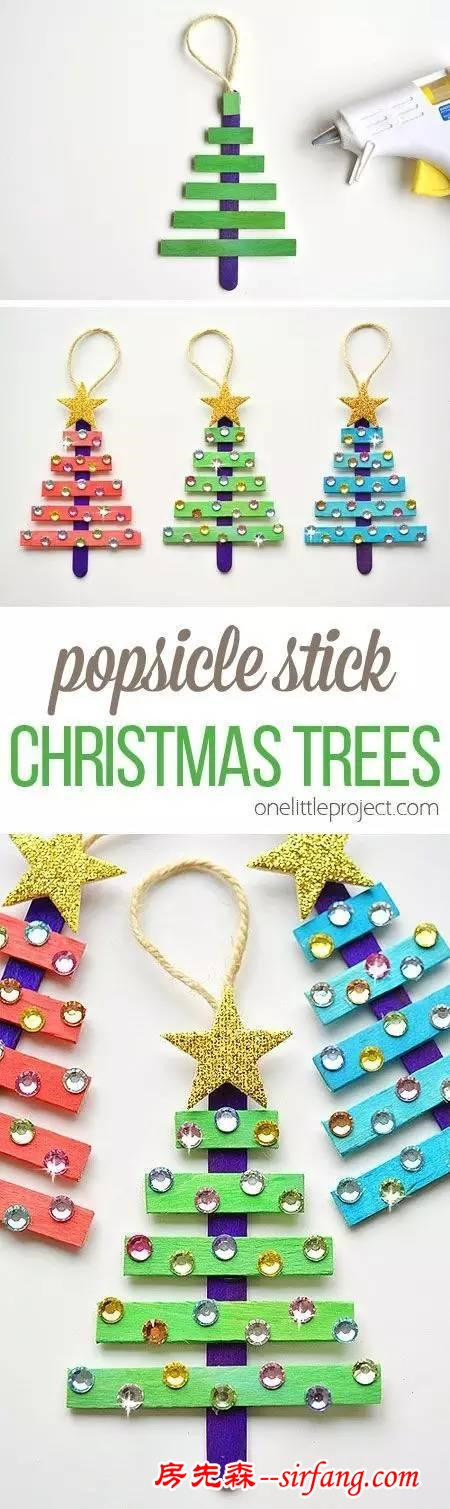幼儿园之圣诞节手工，用纸、冰棍棒、卷纸筒做的圣诞树简单又好看