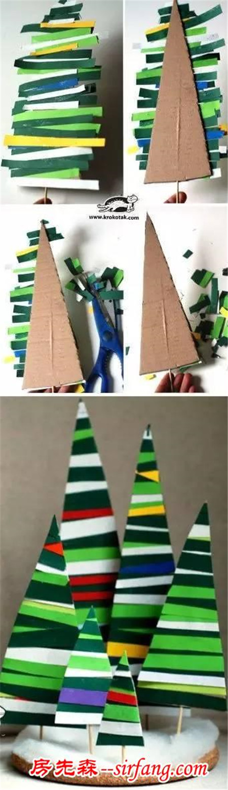 幼儿园之圣诞节手工，用纸、冰棍棒、卷纸筒做的圣诞树简单又好看