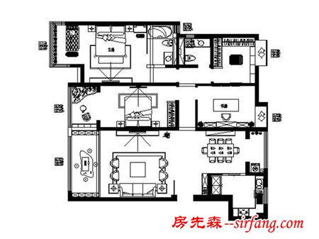 青岛中式古典革除传统和达城上城146平装修