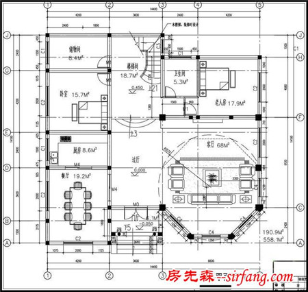 三层豪华私人定制自建别墅设计图 14X14米户型方正