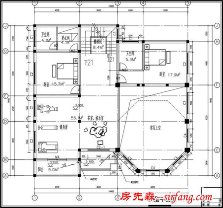 三层豪华私人定制自建别墅设计图 14X14米户型方正