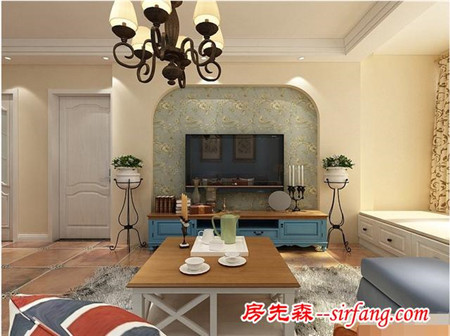 地中海風(fēng)格113㎡；內(nèi)飾采用碎花系列壁紙，顯得格外溫馨