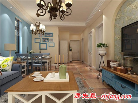 地中海風(fēng)格113㎡；內(nèi)飾采用碎花系列壁紙，顯得格外溫馨