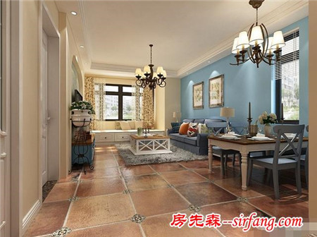 地中海風(fēng)格113㎡；內(nèi)飾采用碎花系列壁紙，顯得格外溫馨