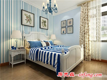 地中海風(fēng)格113㎡；內(nèi)飾采用碎花系列壁紙，顯得格外溫馨
