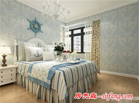 地中海風(fēng)格113㎡；內(nèi)飾采用碎花系列壁紙，顯得格外溫馨