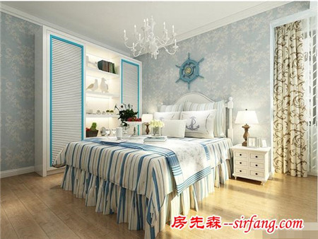 地中海風(fēng)格113㎡；內(nèi)飾采用碎花系列壁紙，顯得格外溫馨