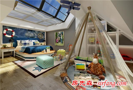 杭州独栋别墅装修-阁楼的儿童房设计真是一大亮点