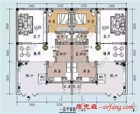 7套带小院的双拼别墅户型，过年和兄弟联手盖一栋！含图纸