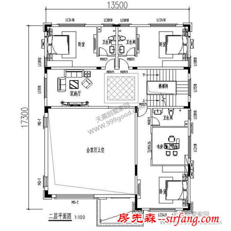 农村三层豪华别墅设计图，17.3X13.5米有施工图！