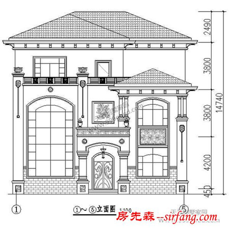 农村三层豪华别墅设计图，17.3X13.5米有施工图！