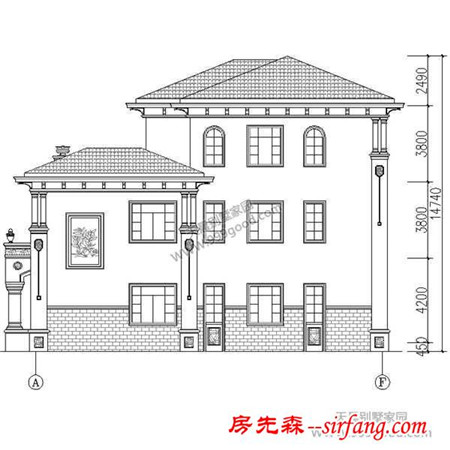 农村三层豪华别墅设计图，17.3X13.5米有施工图！