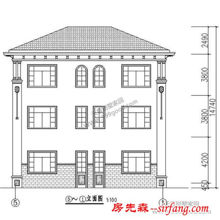 农村三层豪华别墅设计图，17.3X13.5米有施工图！