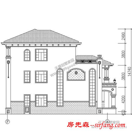 农村三层豪华别墅设计图，17.3X13.5米有施工图！