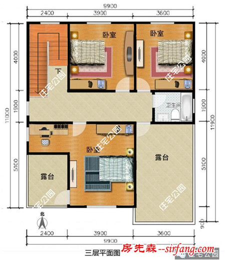 农村三层简欧自建房户型，车库放哪儿好？