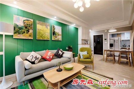 装潢家具图松柏绿的背景墙搭配同色系的家具活跃鲜明