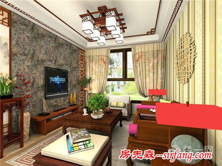扬州山河园小区两居室新中式风格二手房装修效果图