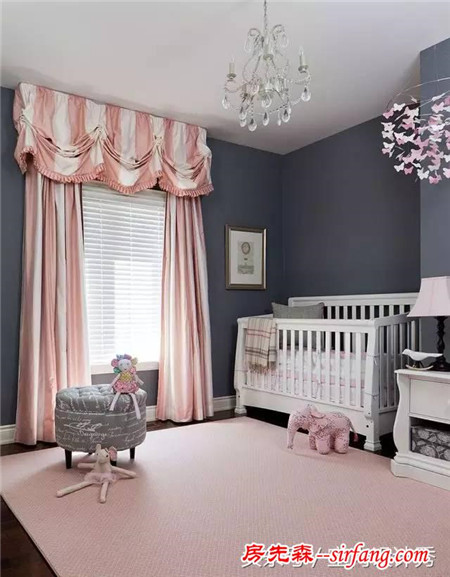 公主粉搭配静谧蓝，打造时尚温馨的儿童房
