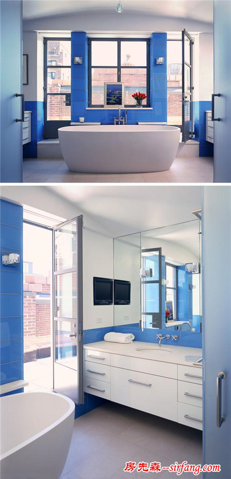 蓝白色的卫生间设计的真是太漂亮了