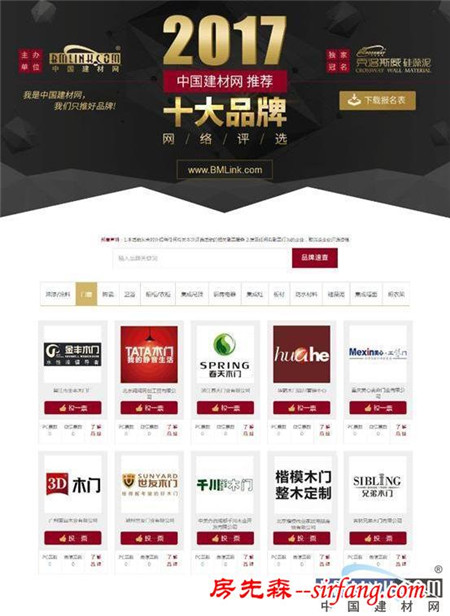 2017中国建材网推荐（木门）十大品牌评选