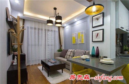 3万打造的45平一居室单身公寓，水蓝色清新、简约小空间！