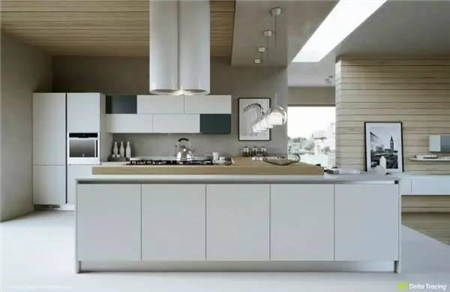 14個白色和木紋廚櫃的廚房設計