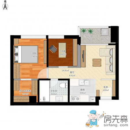 户型朝北采光差抹大白墙增加亮度