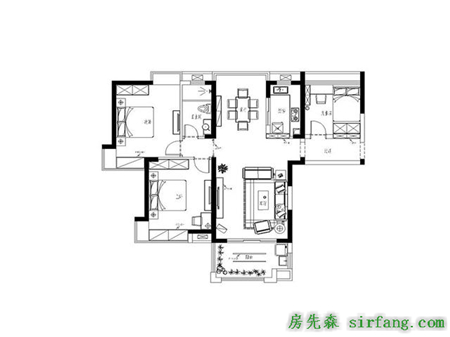 金茂湾100平三居室装修方案，简欧轻奢