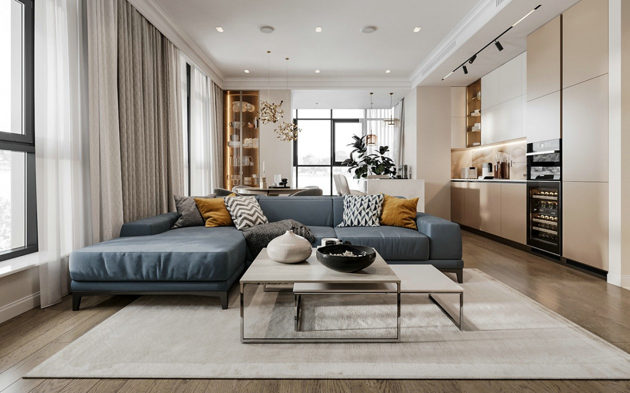 100平現代簡約理石的大氣+木質的溫馨，讓生活更具舒適感三居室