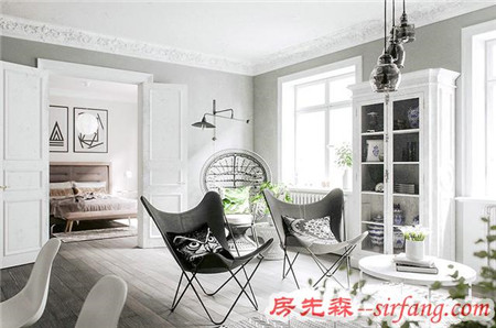 北欧风格单身公寓装修，轻盈灵动的灰白色