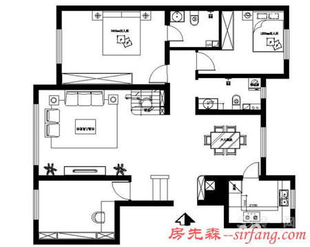 145平米三室两厅户型 银川海亮国际美式风格装修效果图